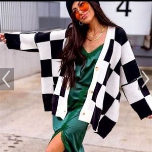 Black and White Oversized Batwing Cardigan